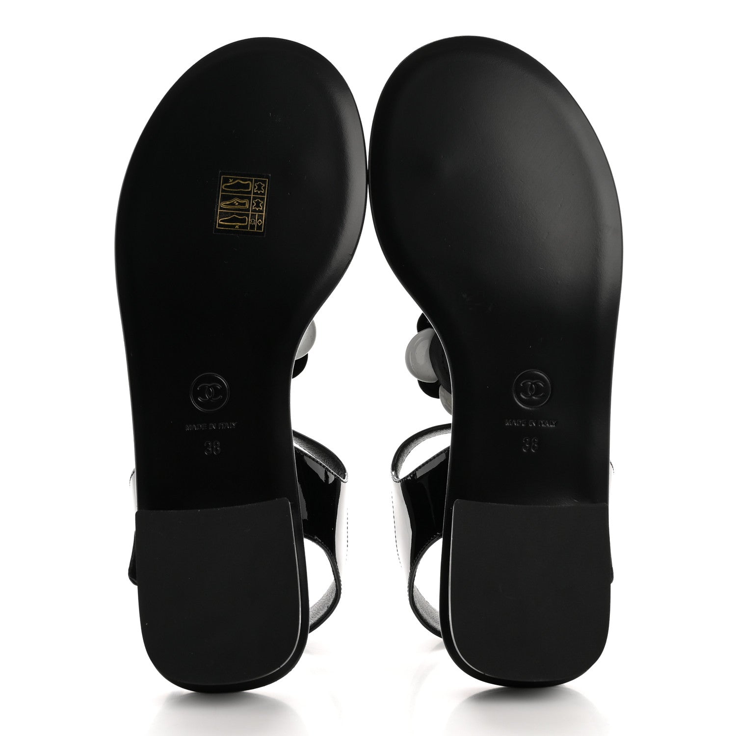 Chanel Patent Calfskin Camellia Thong Sandals 38 Black White 6 of 10