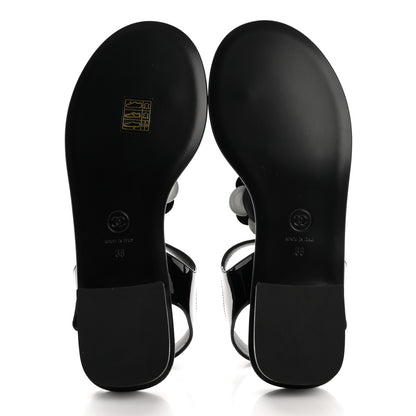 Chanel Patent Calfskin Camellia Thong Sandals 38 Black White 6 of 10