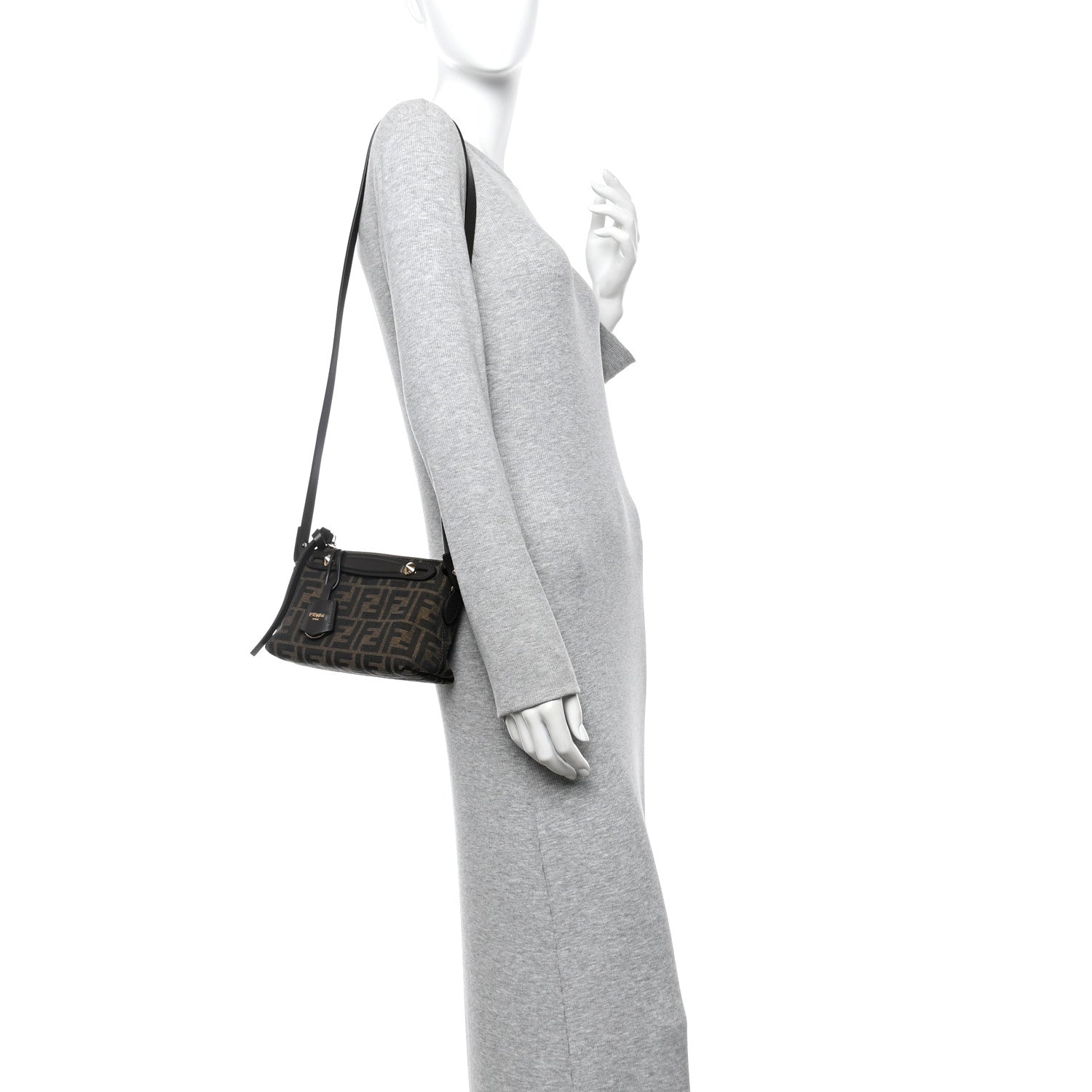Fendi Vitello Grace Jacquard FF Mini By The Way Boston Bag Tobacco Moro Ebano 2 of 10