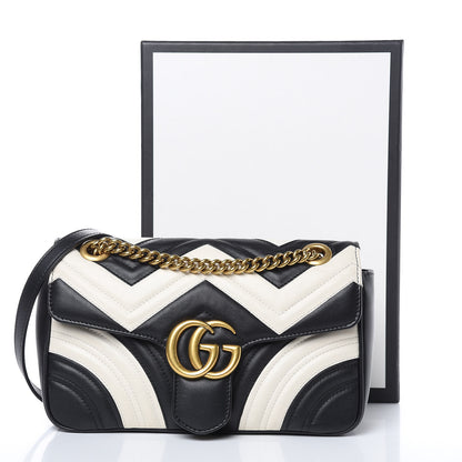 Gucci Calfskin Matelasse Small GG Marmont Shoulder Bag Black White 15 of 15