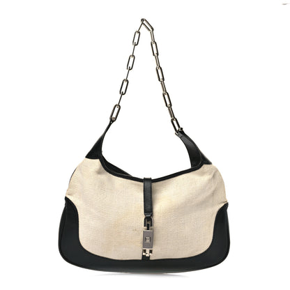 Gucci Canvas Calfskin Jackie O Hobo Black Tan 1 of 12