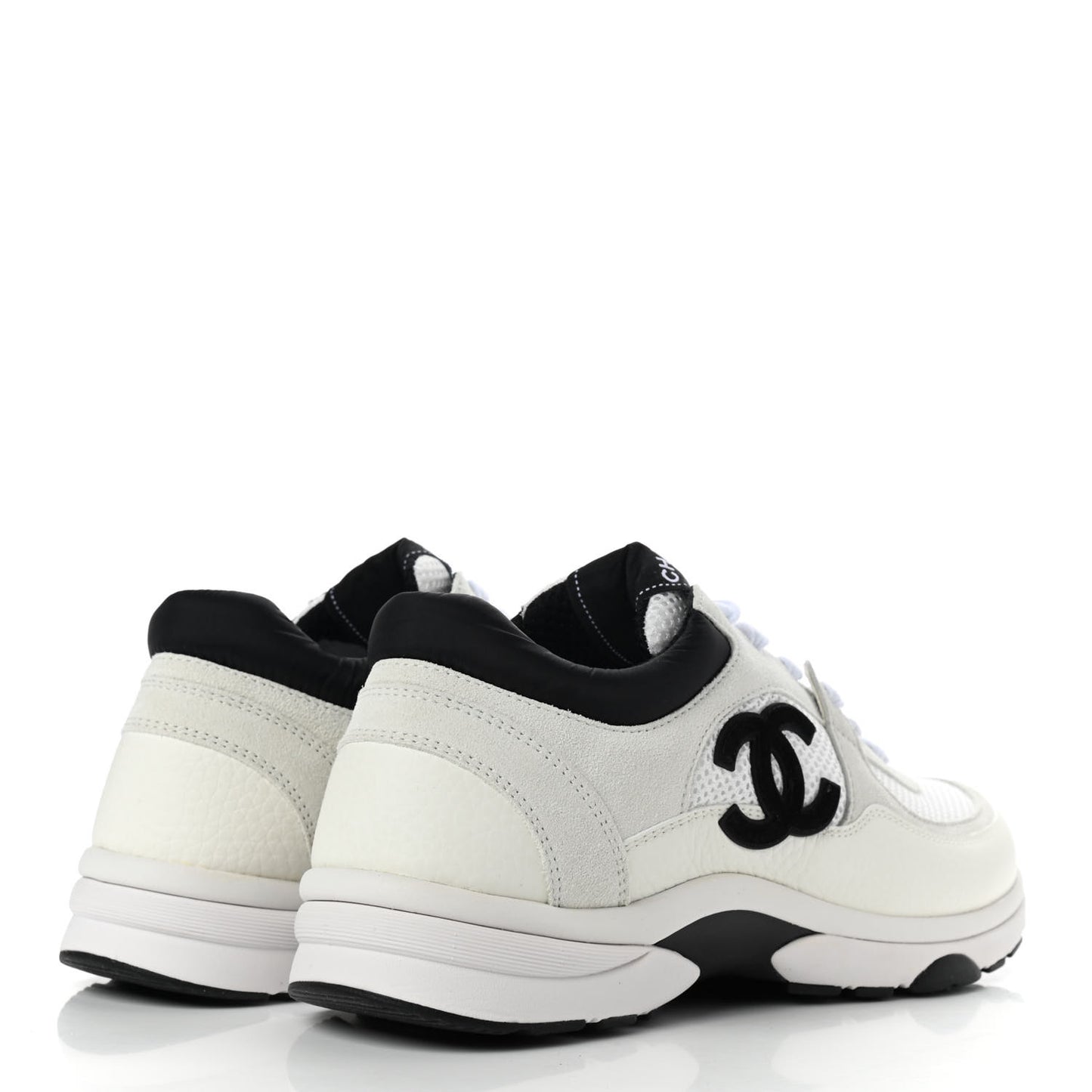 Mesh Suede Calfskin Grained Calfskin Womens CC Sneakers 39 White Black