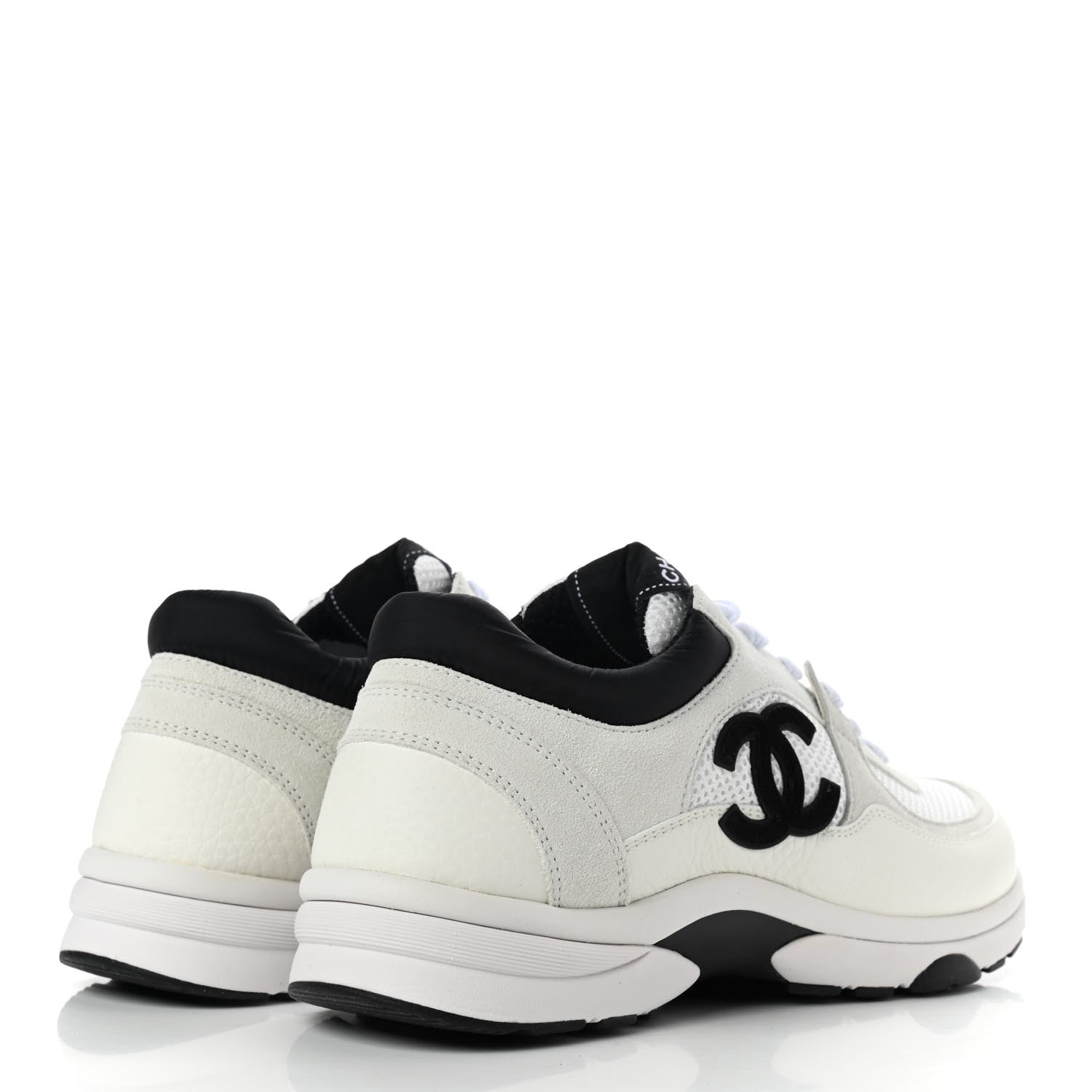 Chanel Mesh Suede Calfskin Grained Calfskin Womens CC Sneakers 39 White Black 4 of 7