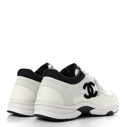 Chanel Mesh Suede Calfskin Grained Calfskin Womens CC Sneakers 39 White Black 4 of 7