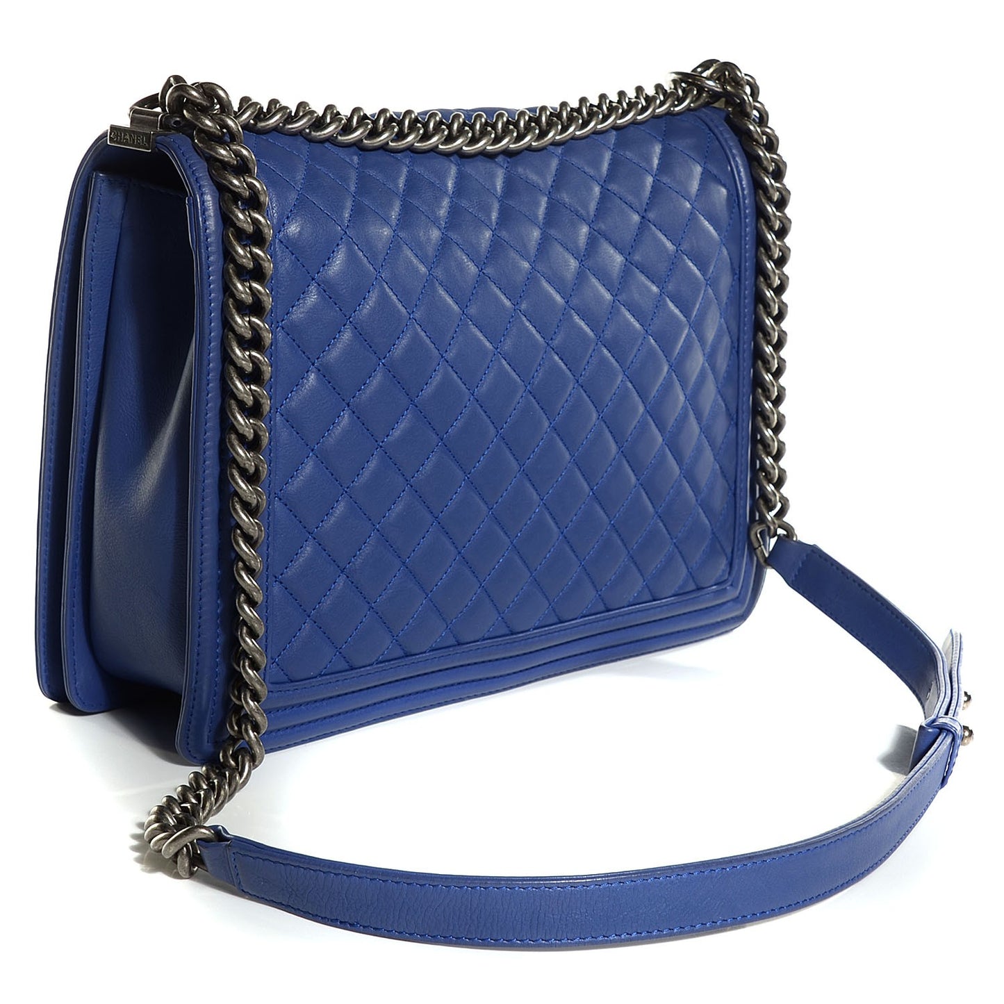 Calfskin Quilted Large Boy Flap Dark Blue