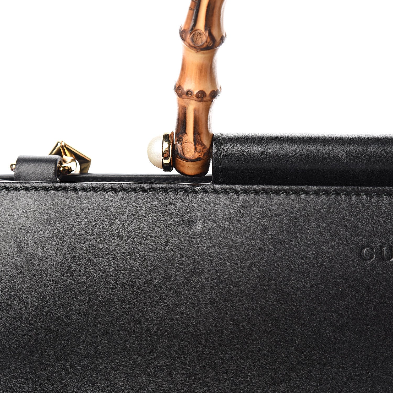 Gucci Nappa Bamboo Web Medium Nymphaea Top Handle Bag Black 14 of 16