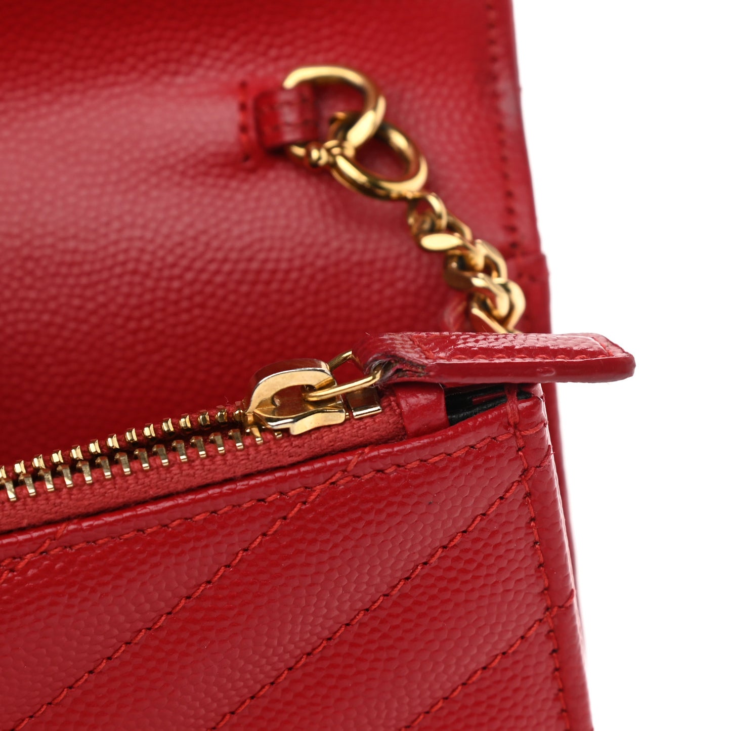 Grain De Poudre Matelasse Chevron Monogram Envelope Chain Wallet New Red