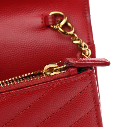 Saint Laurent Grain De Poudre Matelasse Chevron Monogram Envelope Chain Wallet New Red 12 of 15