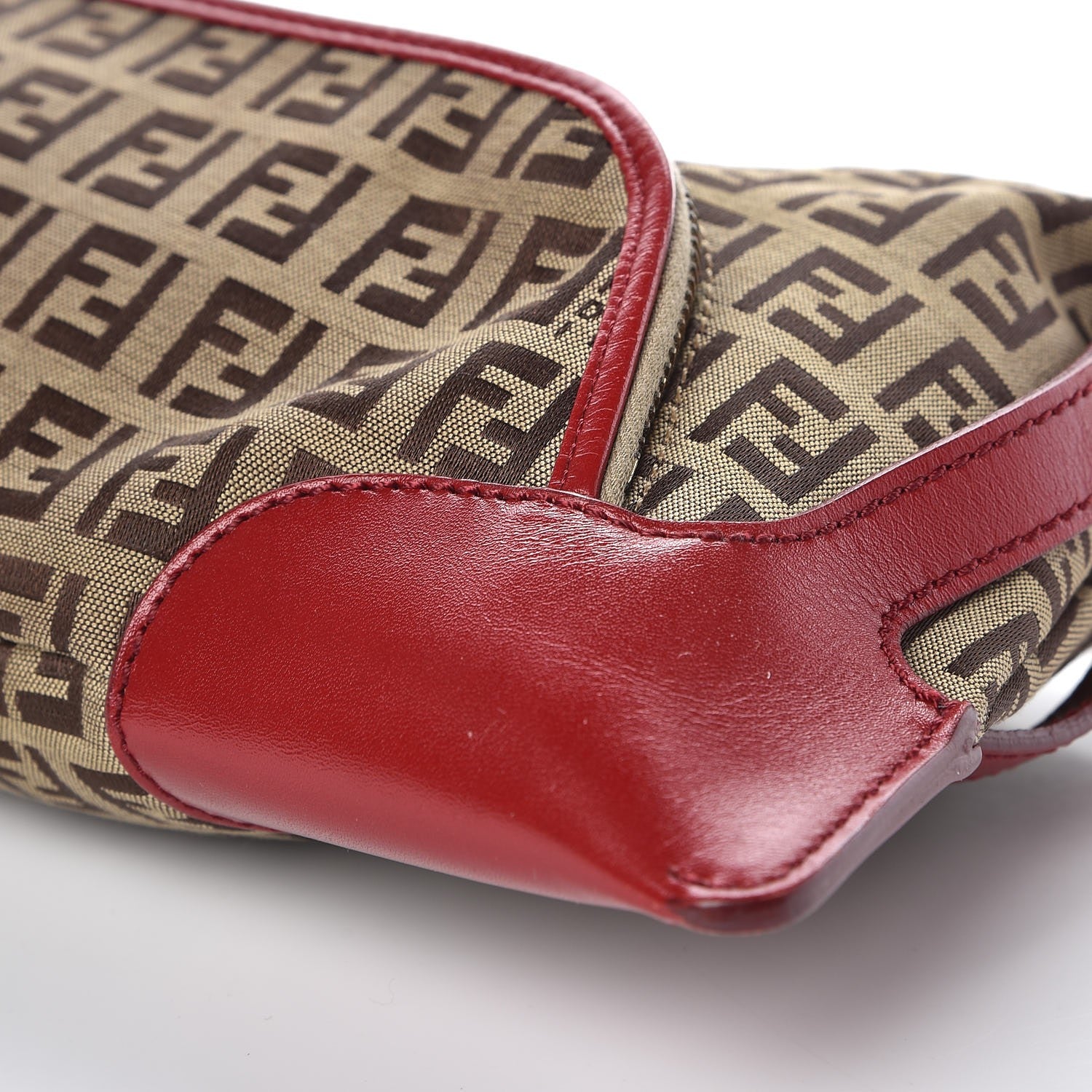 Fendi Zucchino Cuoio Small Chef Pocket Shoulder Bag Mogano Panna Rosso 10 of 10