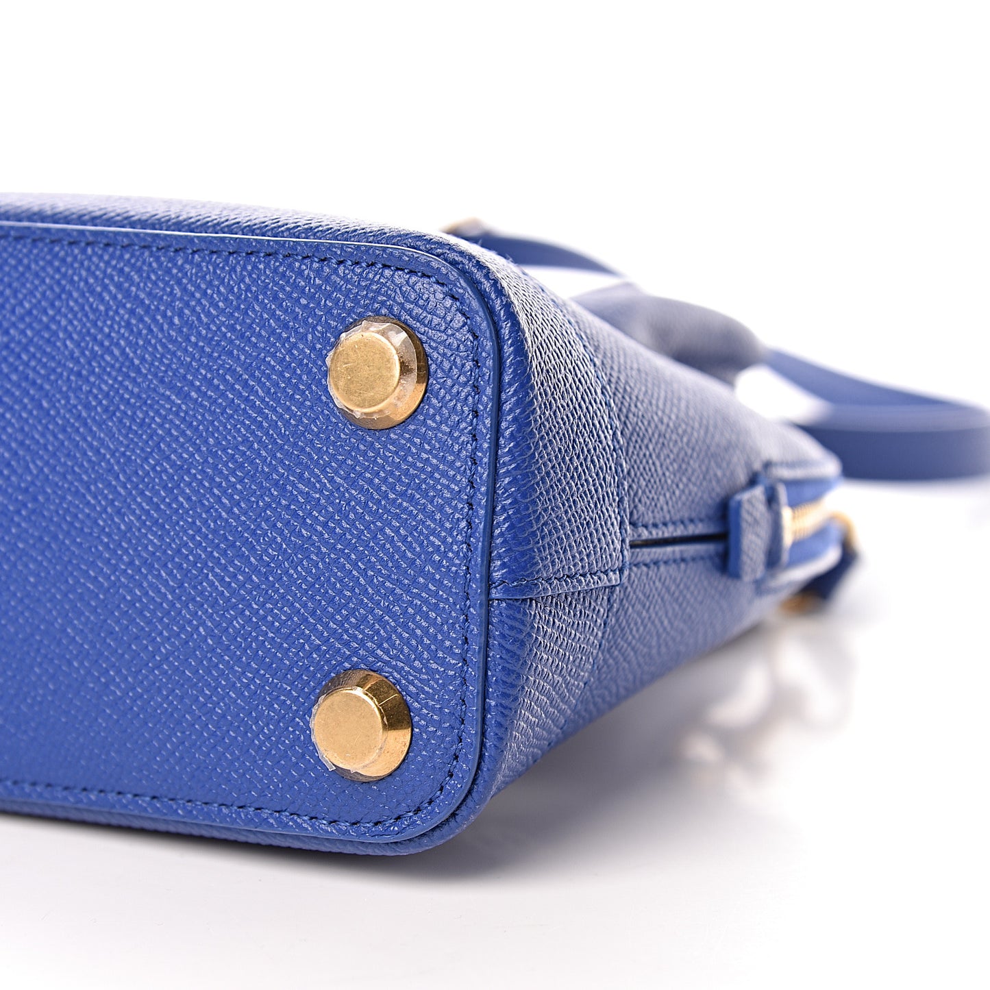 Signature Grained Calfskin Logo XXS Ville Top Handle Bag Bleu Roi White