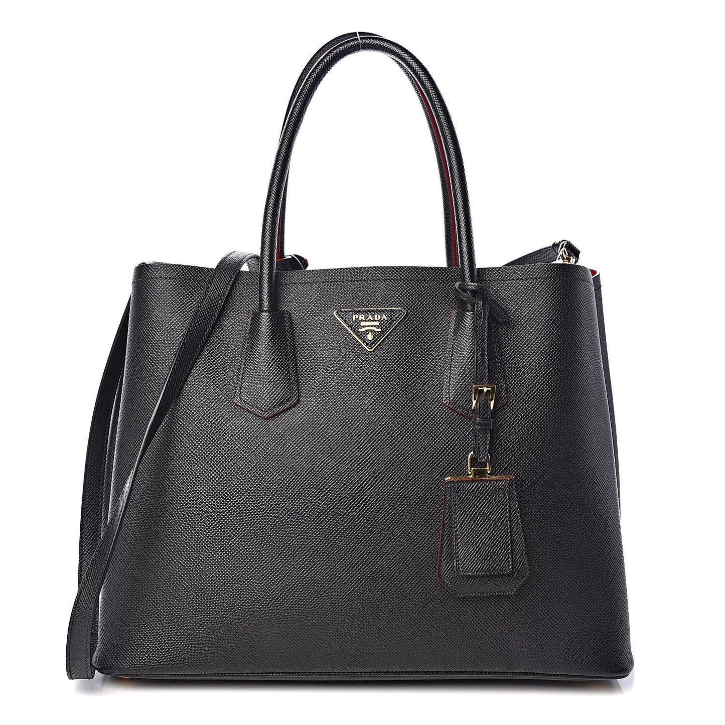 Saffiano Cuir Large Double Bag Black Fuoco