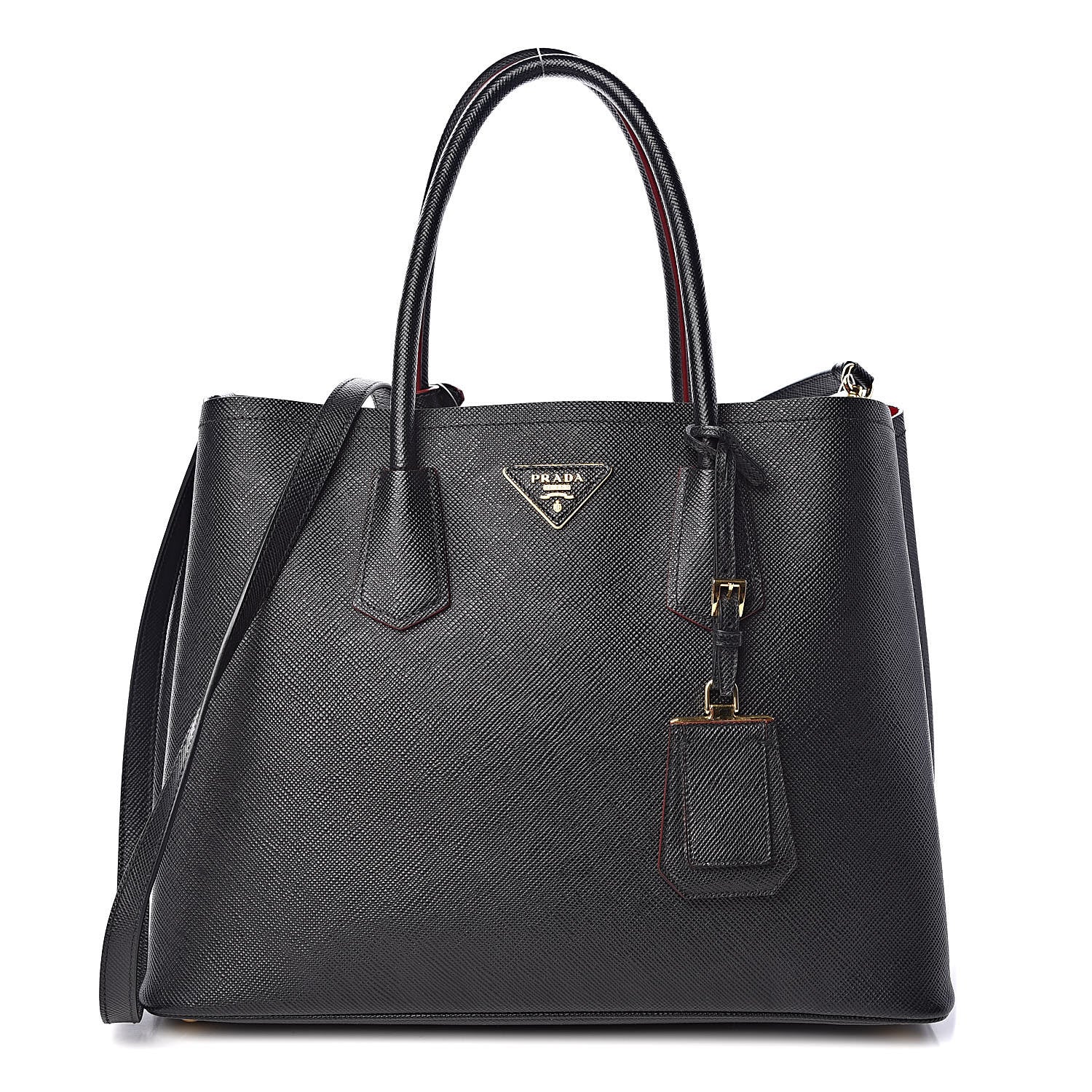 Prada Saffiano Cuir Large Double Bag Black Fuoco 1 of 14