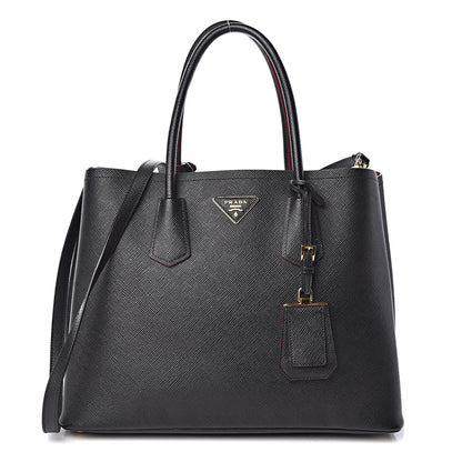 Prada Saffiano Cuir Large Double Bag Black Fuoco 1 of 14