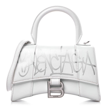 Balenciaga Box Calfskin Graffiti Logo Hourglass Top Handle Bag XS White Light Silver 1 of 16