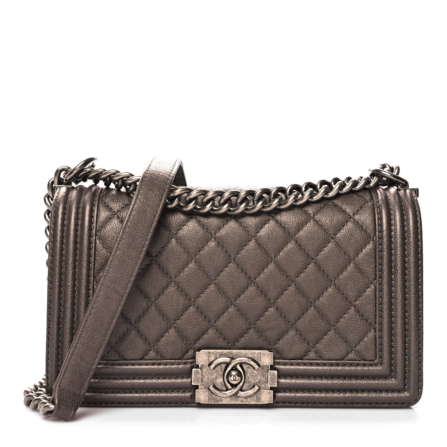 Chanel Metallic Calfskin Quilted Medium Boy Flap Dark Silver 1 of 11