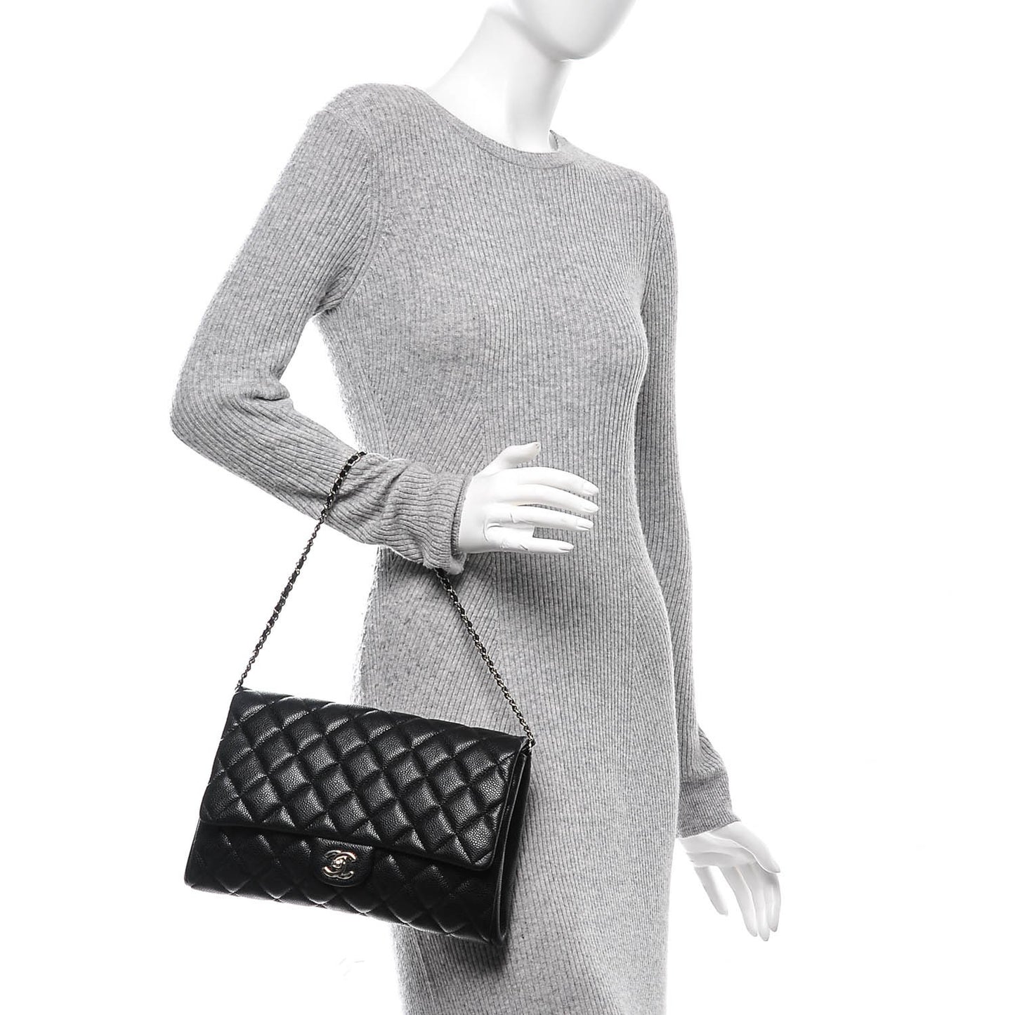 Caviar Quilted Clutch With Chain Flap Black