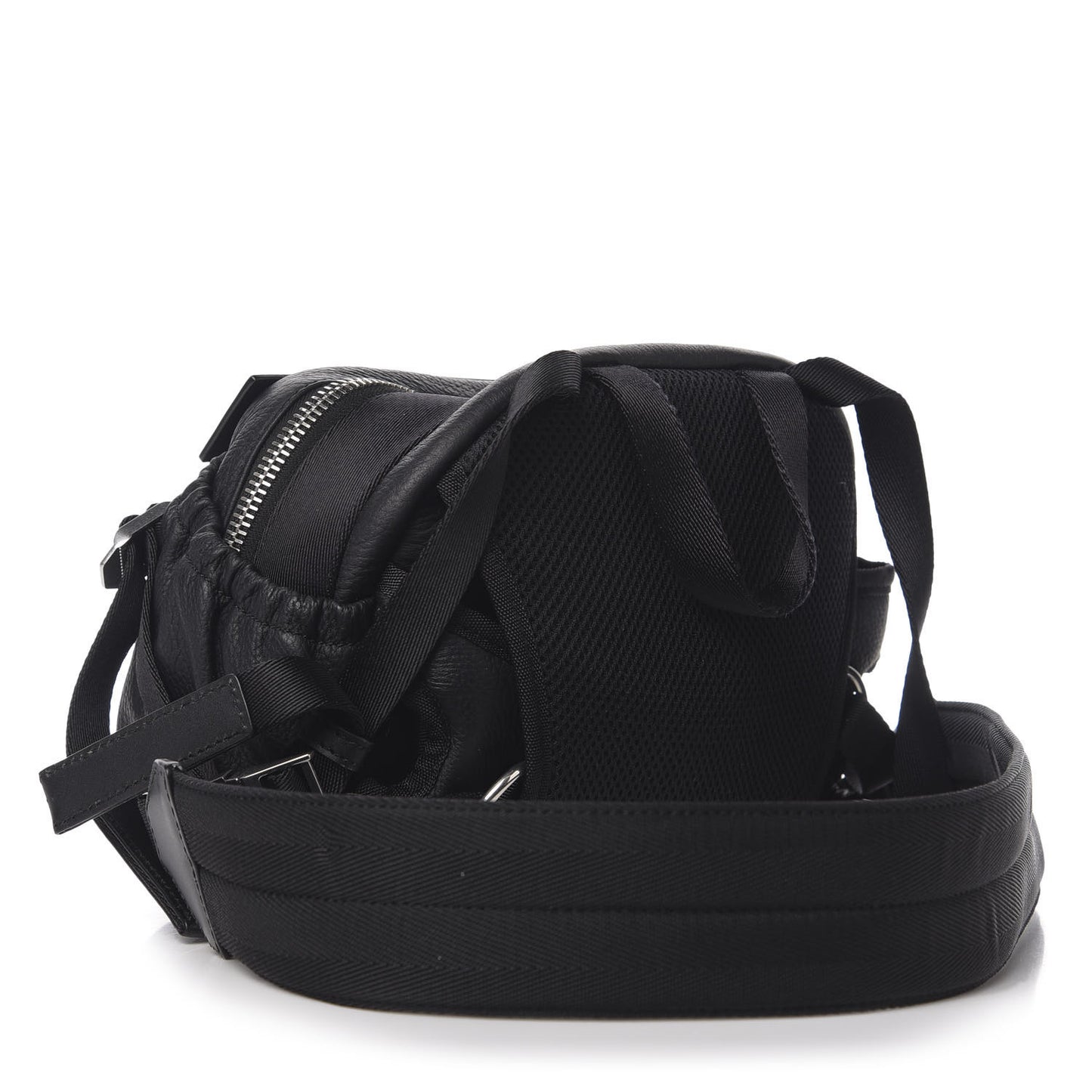 Pebbled Deerskin Mesh Snap Embellished Convertible Shoulder Bag Black