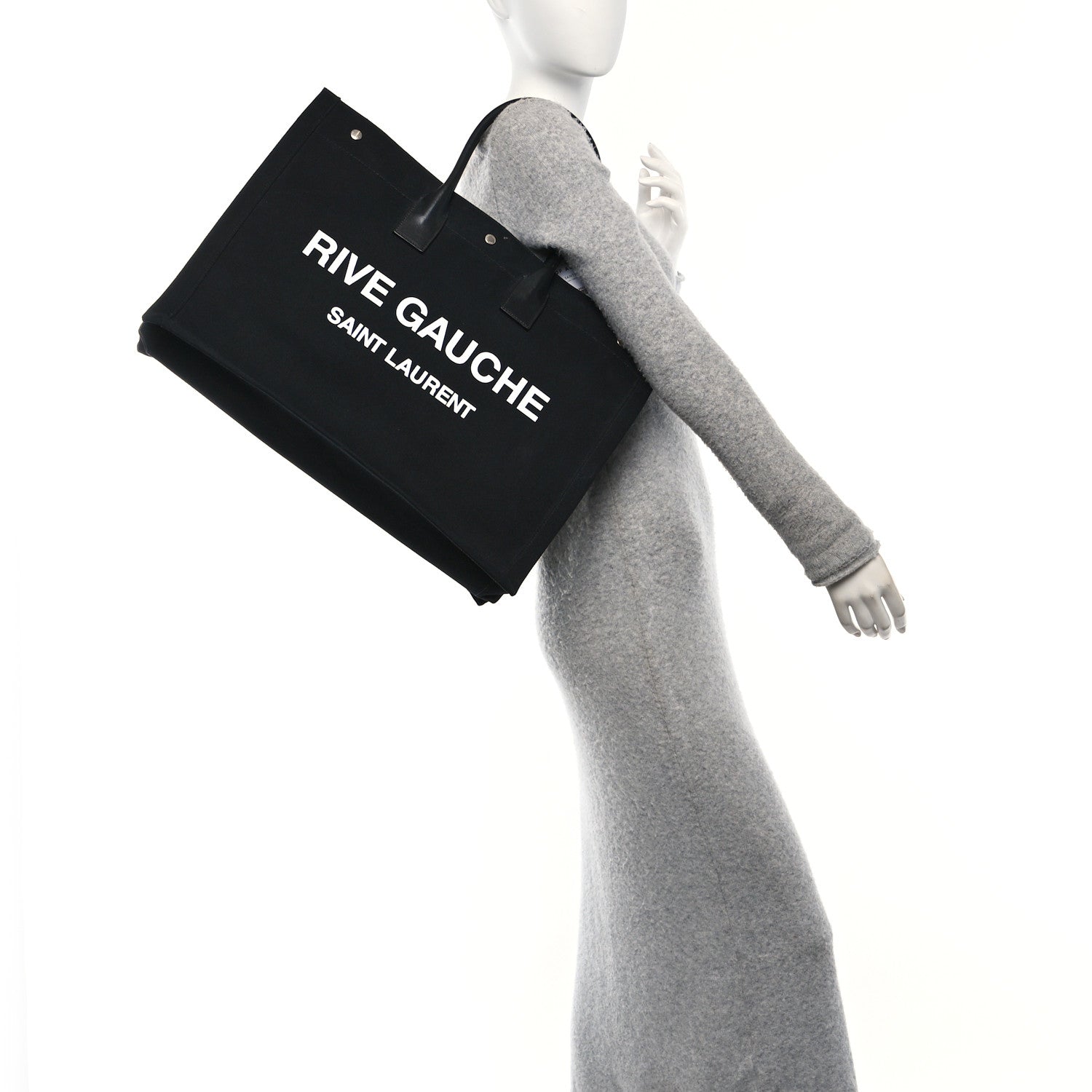 Saint Laurent Linen Calfskin Rive Gauche Tote Black 2 of 13