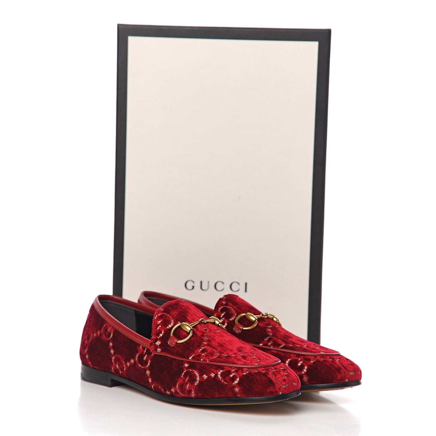 Gucci Velvet Malaga Kid GG Monogram Horsebit Womens Jordaan Loafers 35 Red Cipria Romantic Cerise 10 of 10