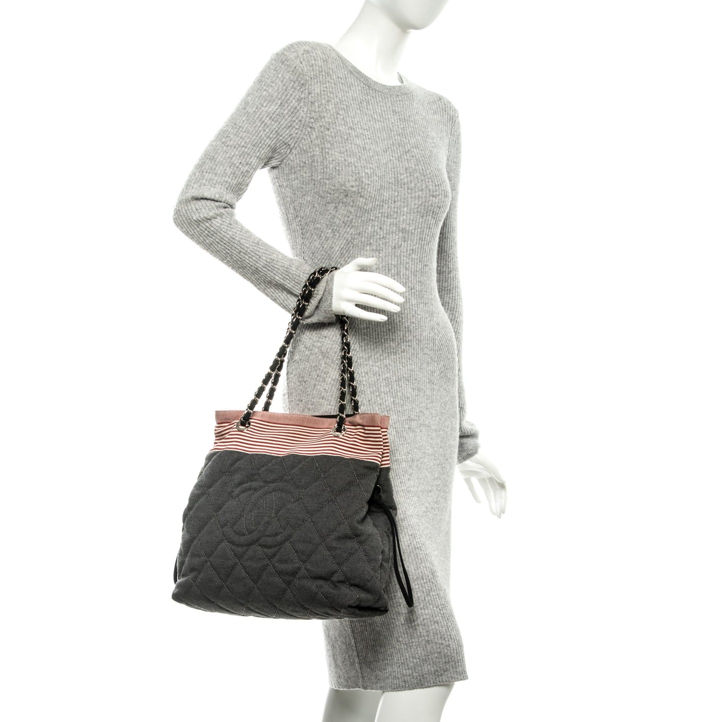 Grosgrain Denim Quilted Drawstring Tote Blue