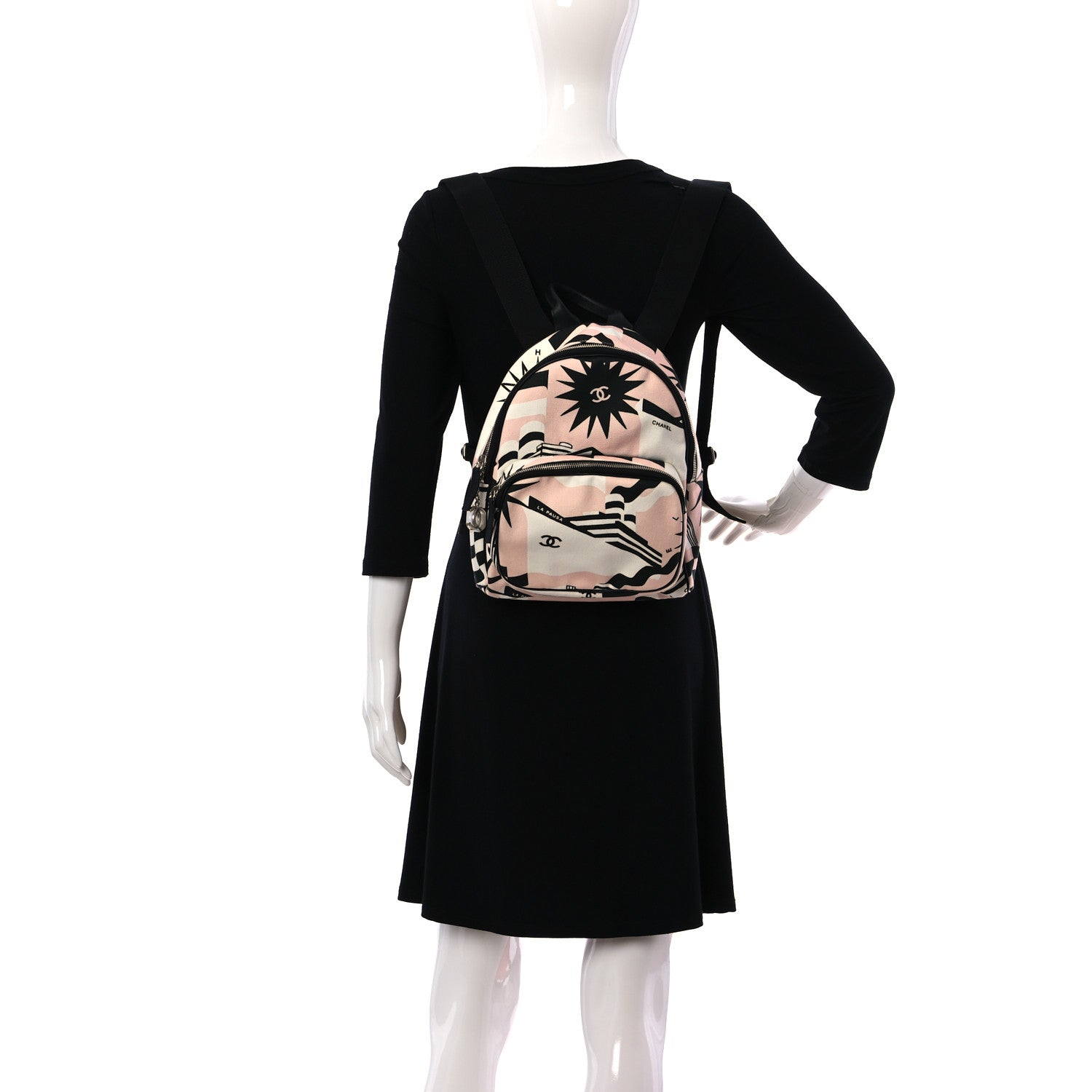 Chanel Canvas Cruise La Pausa Print Backpack Pink White Black 2 of 9