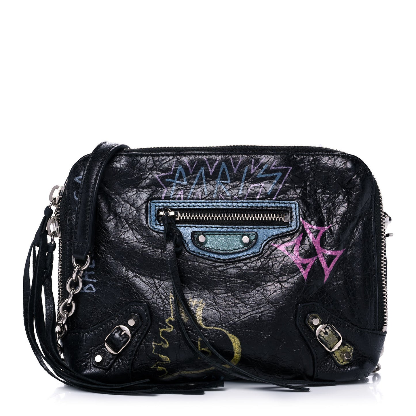 Agneau Classic Silver Hardware Graffiti Reporter XS Black