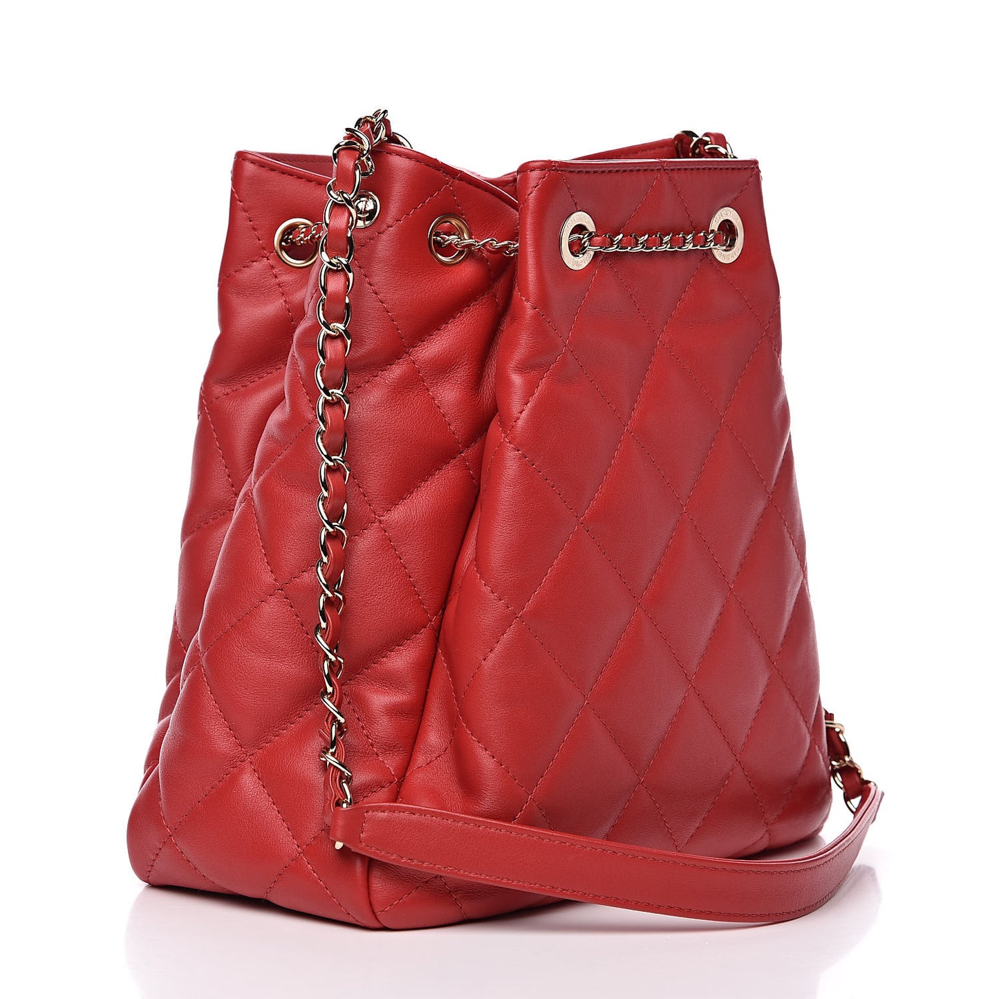 Lambskin Quilted Chain Drawstring Bag Red