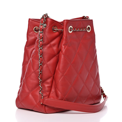 Chanel Lambskin Quilted Chain Drawstring Bag Red 3 of 10