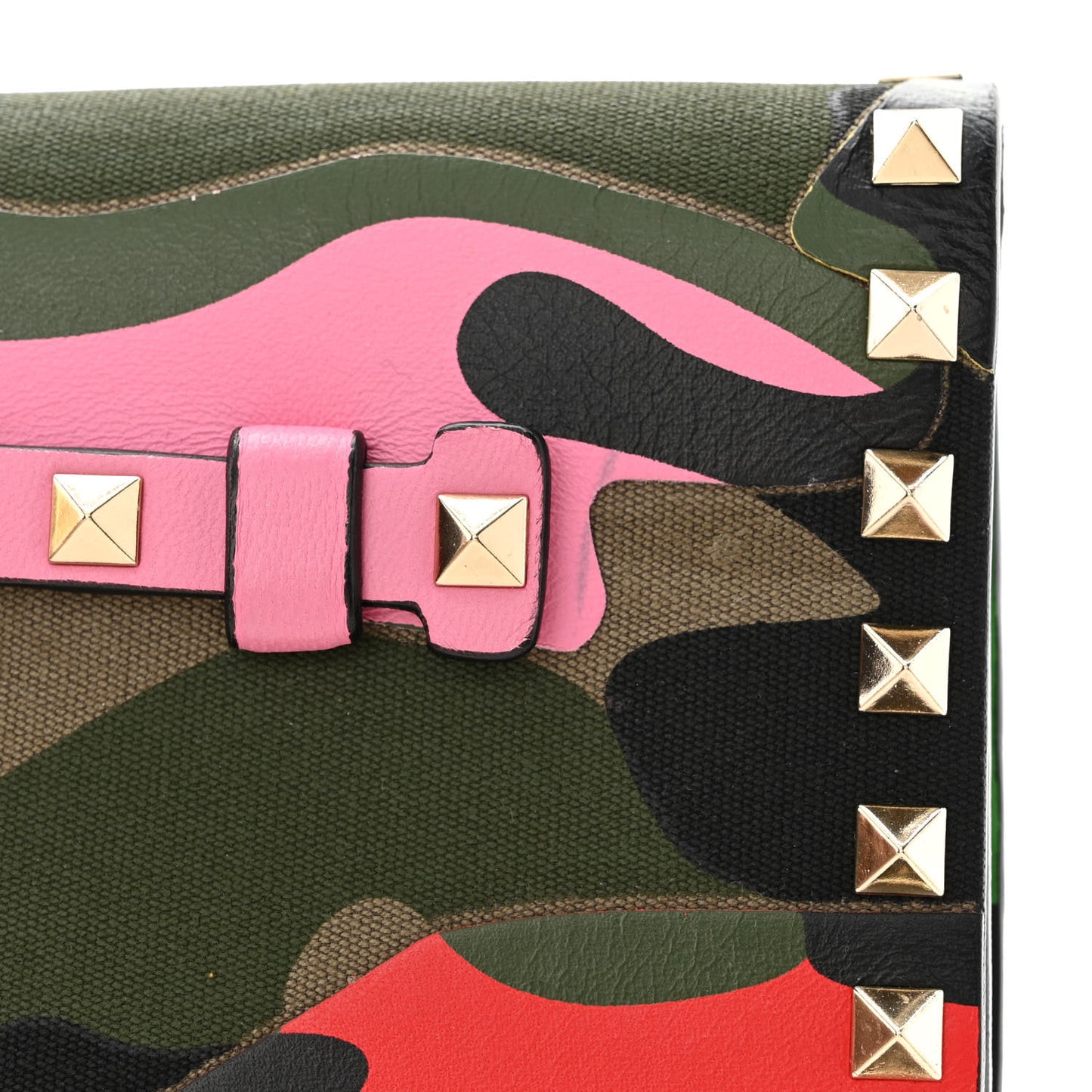 Nappa Canvas Camouflage Rockstud Wristlet Clutch Army Green Ninphea Parrot