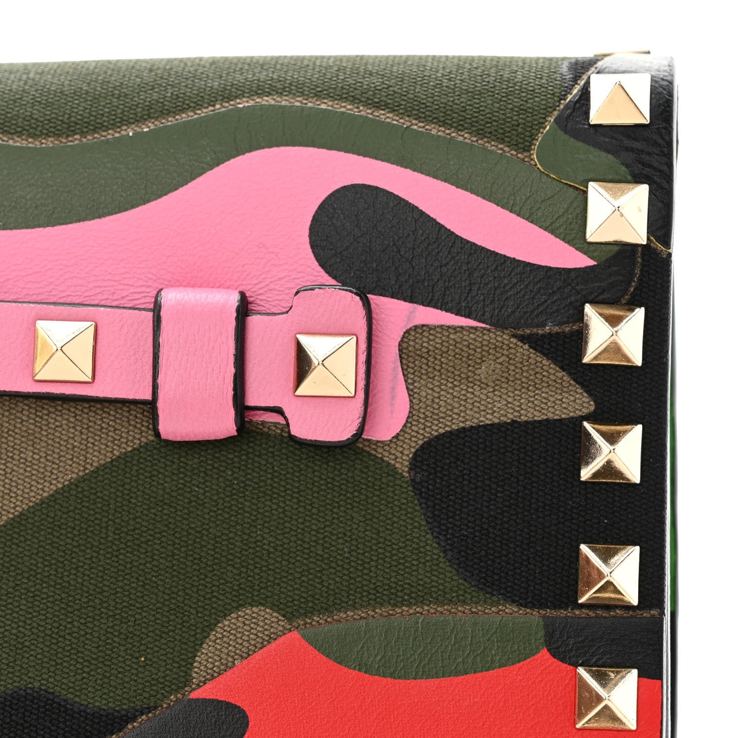 Valentino Garavani Nappa Canvas Camouflage Rockstud Wristlet Clutch Army Green Ninphea Parrot 10 of 10