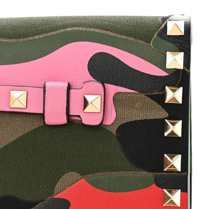 Valentino Garavani Nappa Canvas Camouflage Rockstud Wristlet Clutch Army Green Ninphea Parrot 10 of 10