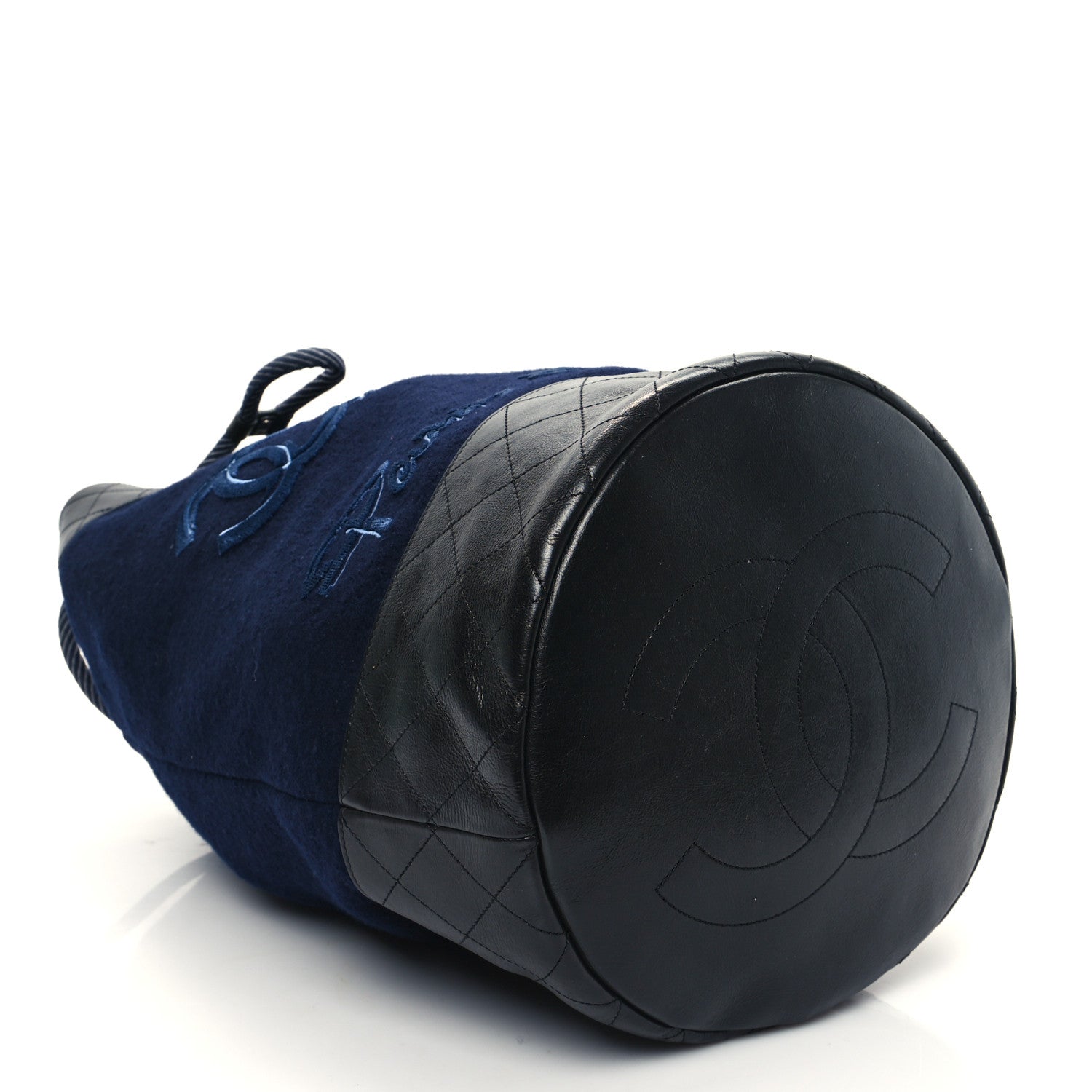 Chanel Wool Calfskin Embroidered Paris Hamburg Drawstring Backpack Navy Blue 4 of 10