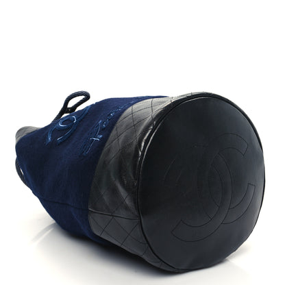Chanel Wool Calfskin Embroidered Paris Hamburg Drawstring Backpack Navy Blue 4 of 10