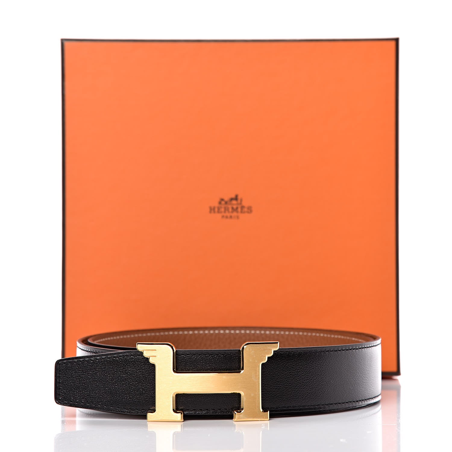 Hermes Box Togo 32mm Pegase H Belt 90 Black Gold 7 of 7