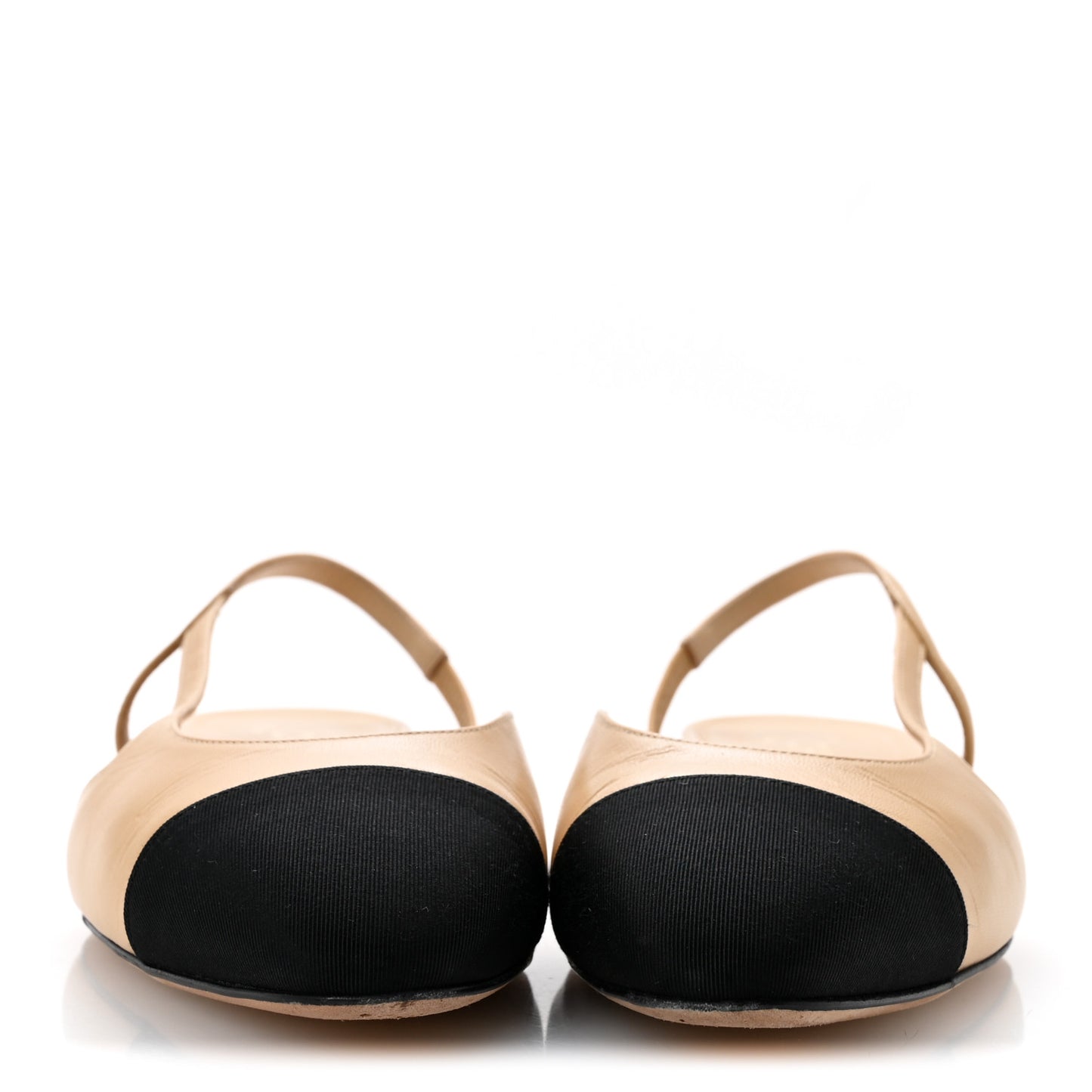 Goatskin Grosgrain Cap Toe CC Slingback Sandals 38.5 Beige Black
