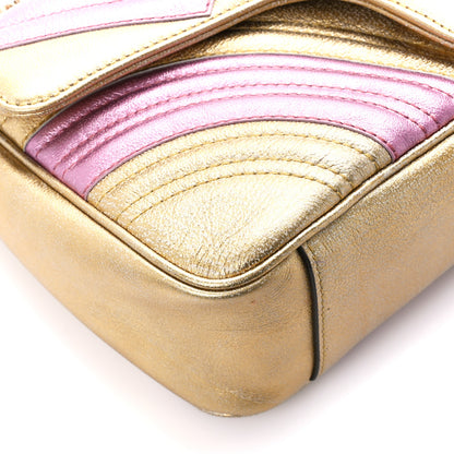 Gucci Metallic Calfskin Matelasse Small GG Marmont Shoulder Bag Gold Pink 9 of 12