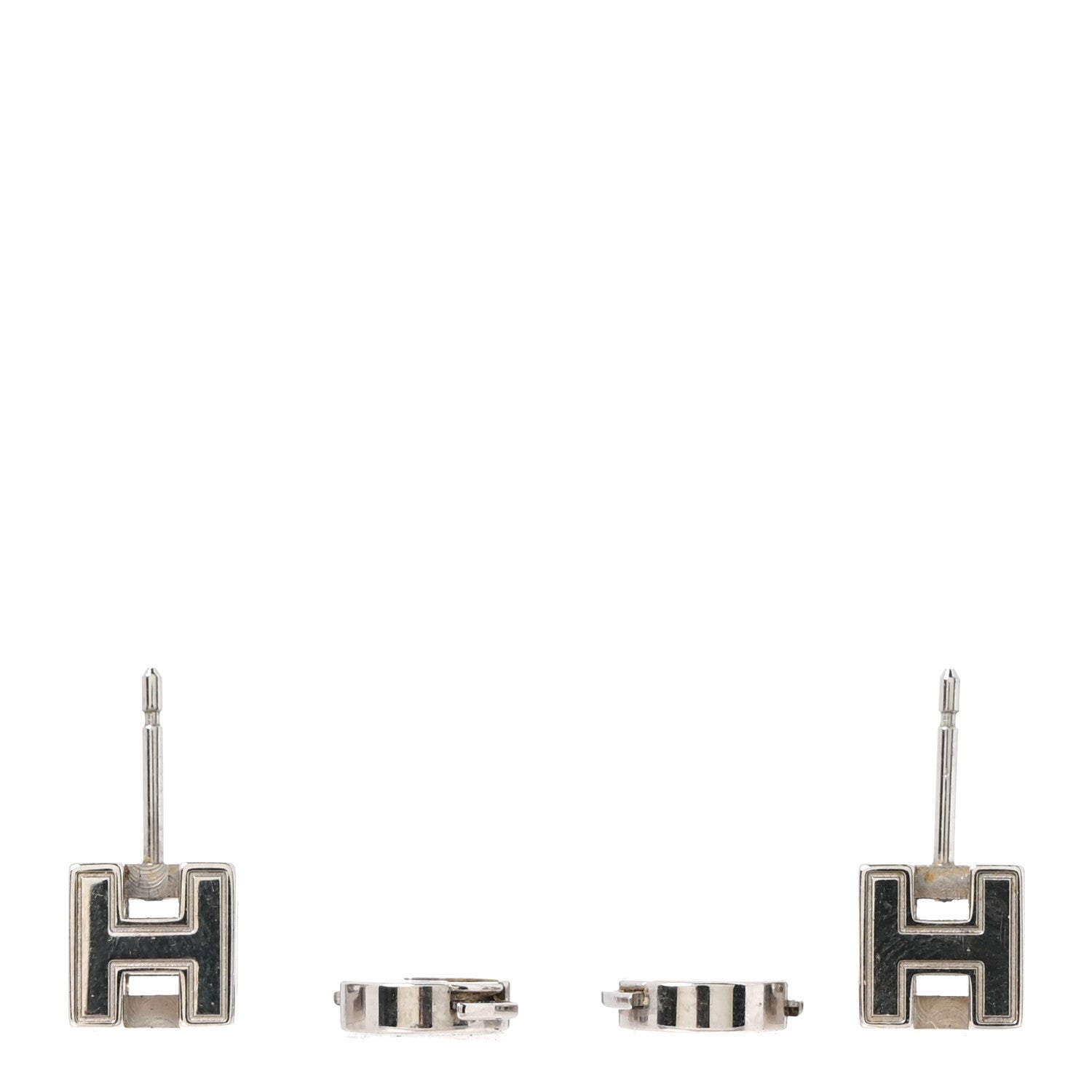 Hermes Palladium Lacquered Cage d'H Earrings White 3 of 5