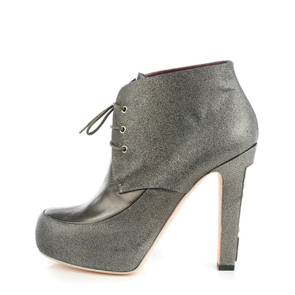 Chanel Metallic Leather Lace Up Booties 40 Kaki 1 of 10