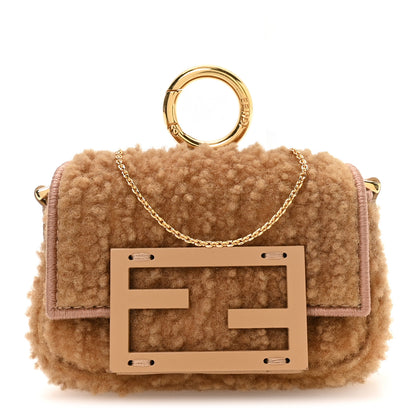 Fendi Shearling Nano Maxi Buckle Baguette Charm Camel 1 of 10