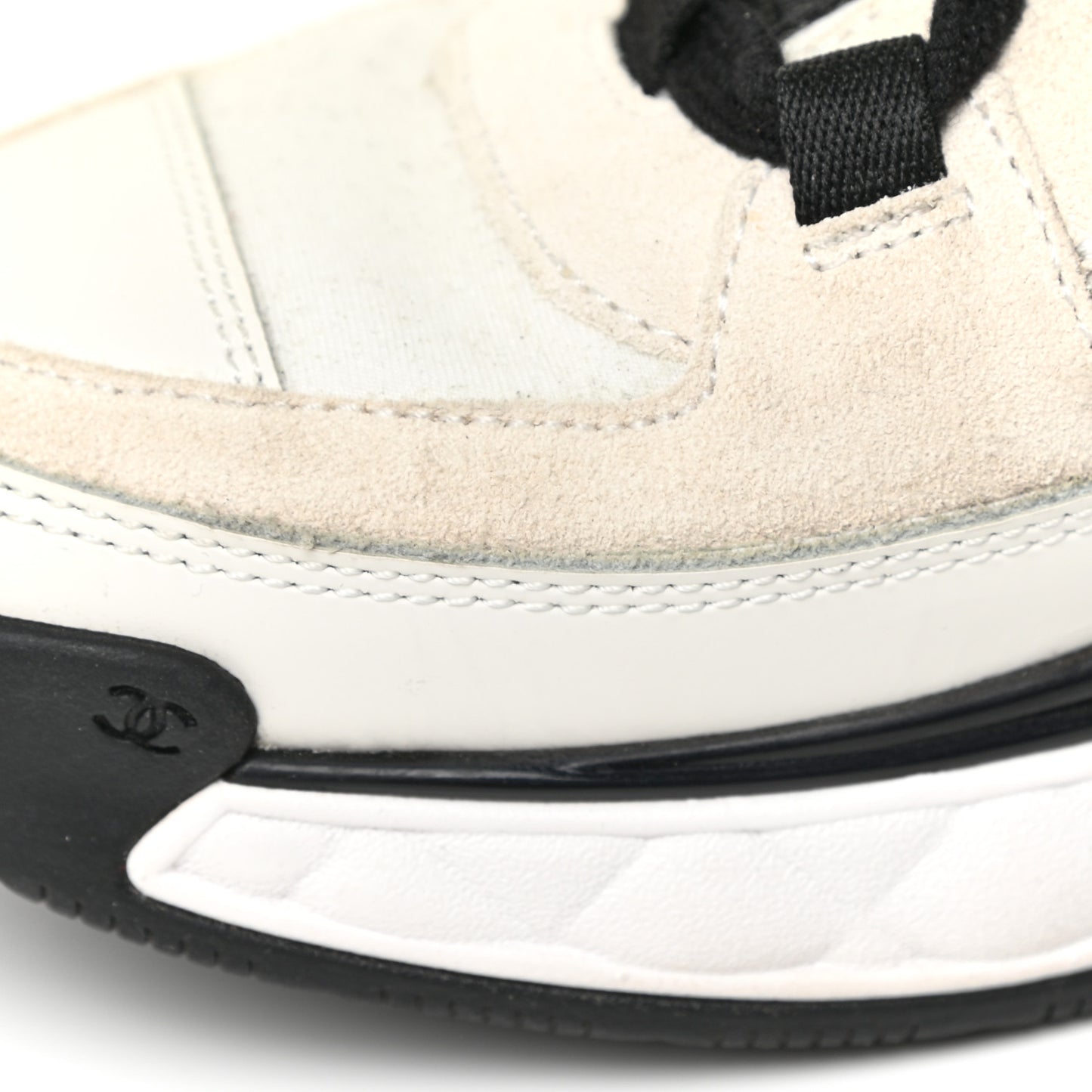 Fabric Calfskin Suede CC Sneakers 39 Ivory Black
