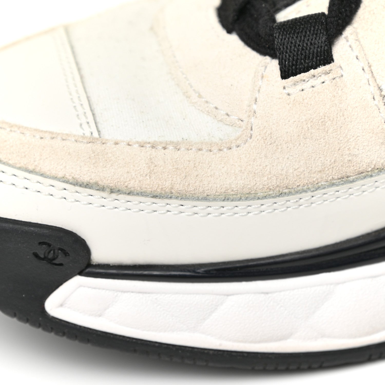 Chanel Fabric Calfskin Suede CC Sneakers 39 Ivory Black 16 of 17