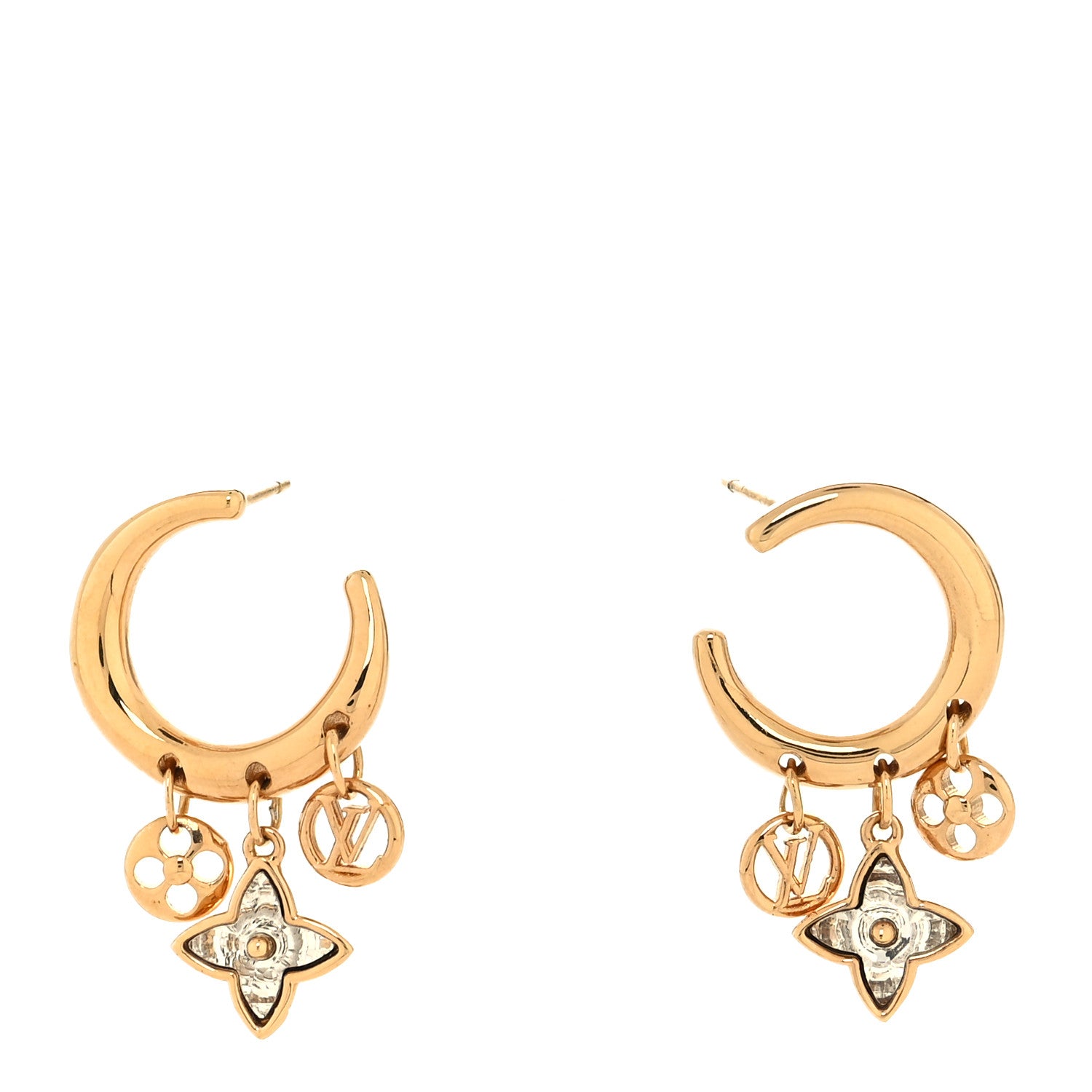 Louis Vuitton Metal Crystal My Blooming Hoop Earrings Gold 1 of 4