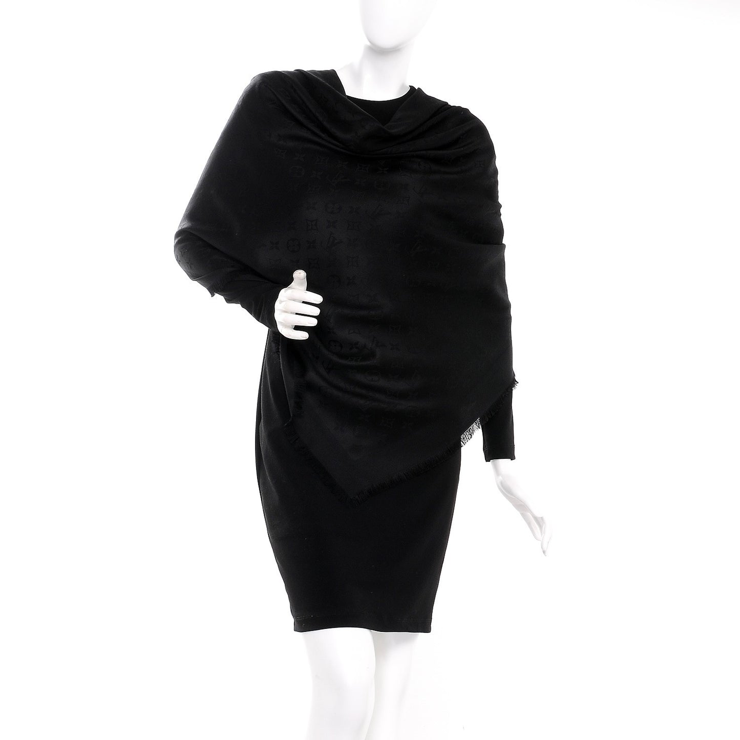 Silk Wool Monogram Shawl Black