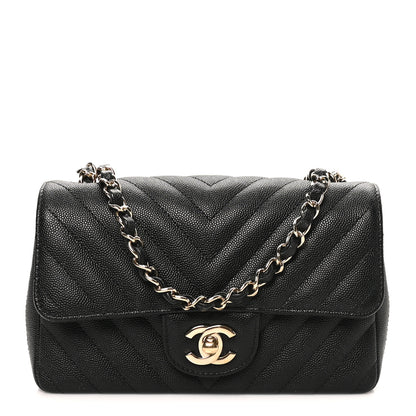 Chanel Caviar Chevron Quilted Mini Rectangular Flap Black 1 of 9