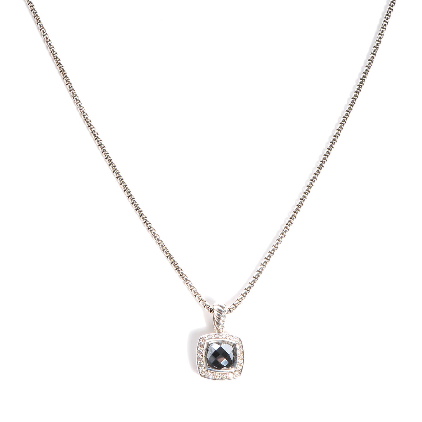 Sterling Silver Pave Diamond Hematine 7mm Petite Albion Necklace