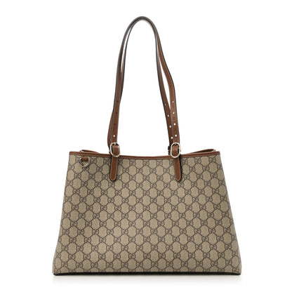 Gucci GG Supreme Monogram Emblem Large Tote Bag Beige Dark Brown 1 of 8