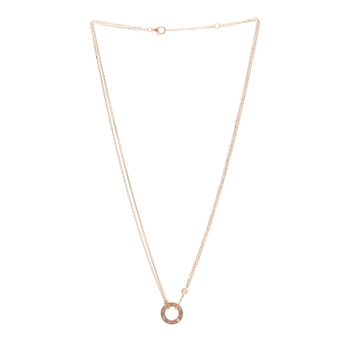 18K Pink Gold 2 Diamond LOVE Necklace