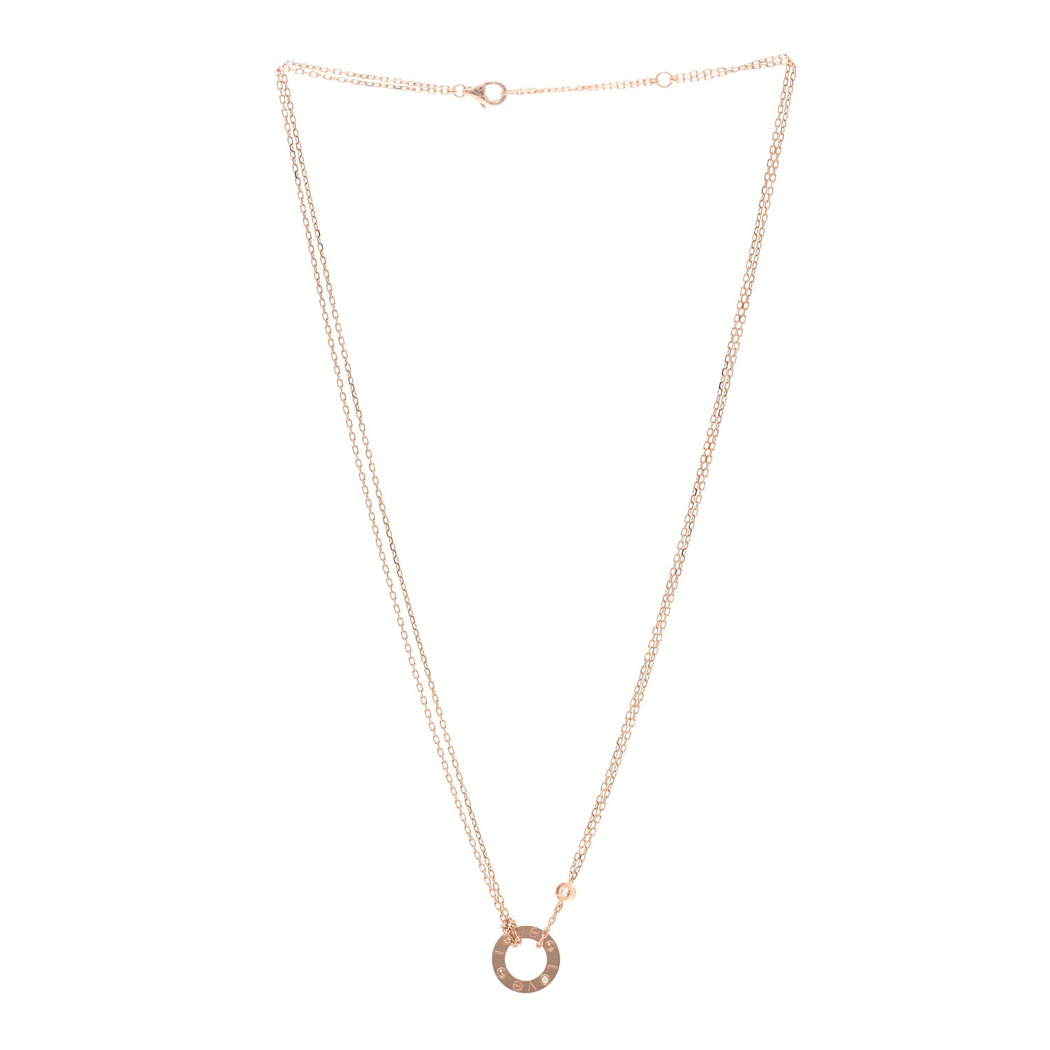 Cartier 18K Pink Gold 2 Diamond LOVE Necklace 3 of 5