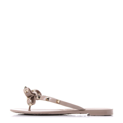 Valentino Garavani PVC Jelly Rockstud Bow Thong Sandals 38 Poudre 1 of 8