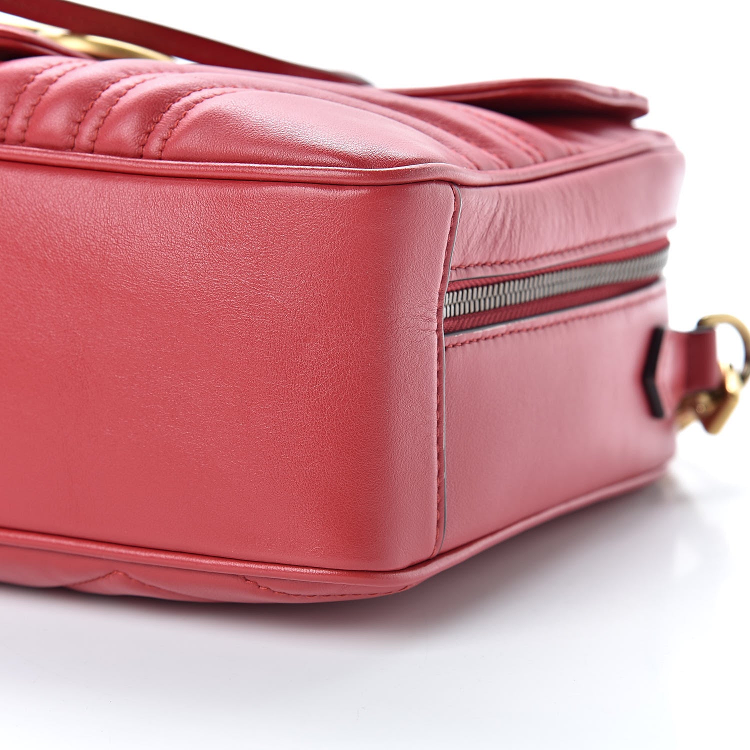 Gucci Calfskin Matelasse Sylvie Web Small GG Marmont Top Handle Shoulder Bag Hibiscus Red 10 of 13